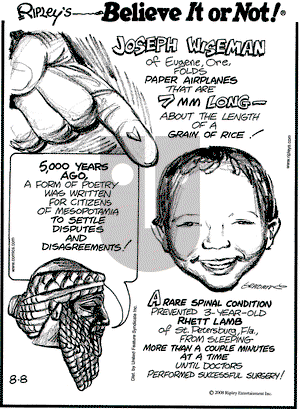 Ripley's Believe It or Not on Friday August 8, 2008 Comic Strip