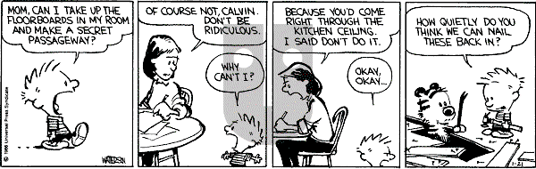 Calvin and Hobbes - Tuesday January 21, 1986 Comic Strip