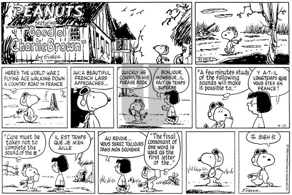 Peanuts on Sunday April 21, 1985 Comic Strip