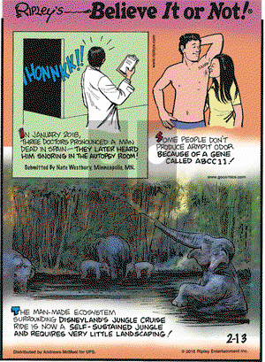 Ripley's Believe It or Not on Tuesday February 13, 2018 Comic Strip
