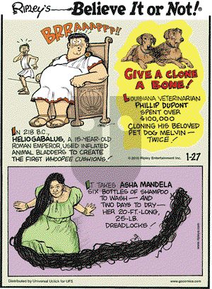 Ripley's Believe It or Not on Wednesday January 27, 2016 Comic Strip