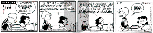 Peanuts on Thursday February 21, 1957 Comic Strip