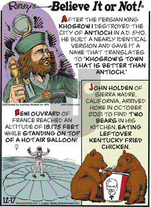 Ripley's Believe It or Not - Friday December 17, 2021 Comic Strip