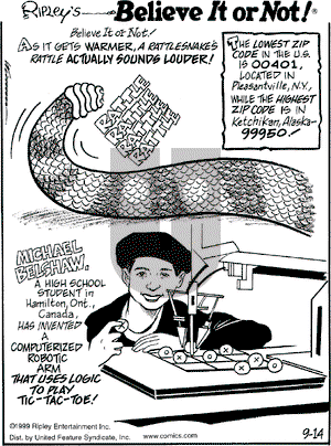 Ripley's Believe It or Not on Tuesday September 14, 1999 Comic Strip
