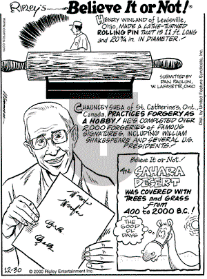 Ripley's Believe It or Not on Saturday December 30, 2000 Comic Strip