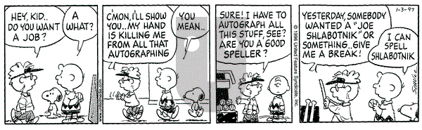 Peanuts on Friday January 3, 1997 Comic Strip