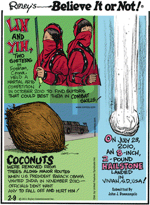 Ripley's Believe It or Not on Wednesday February 9, 2011 Comic Strip
