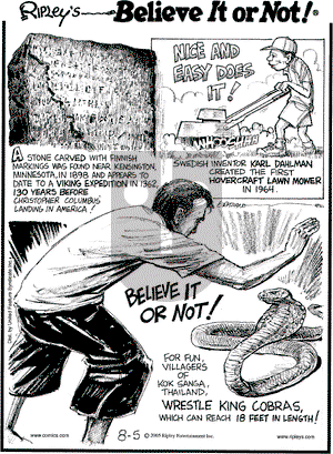 Ripley's Believe It or Not on Friday August 5, 2005 Comic Strip