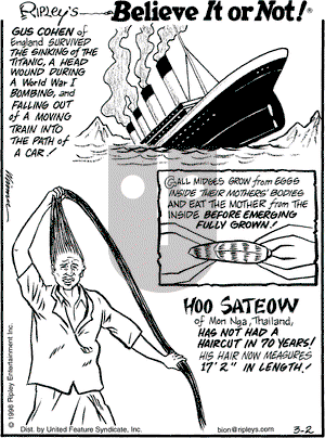 Ripley's Believe It or Not on Monday March 2, 1998 Comic Strip