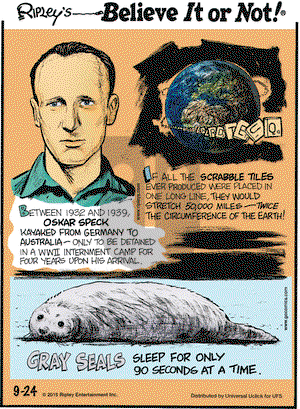 Ripley's Believe It or Not on Thursday September 24, 2015 Comic Strip