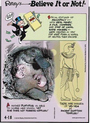 Ripley's Believe It or Not on Wednesday April 18, 2018 Comic Strip