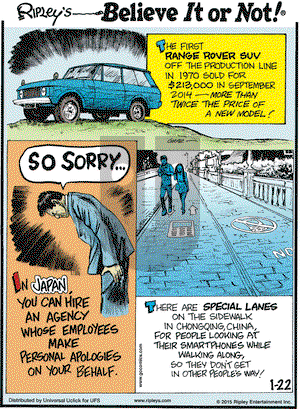 Ripley's Believe It or Not on Thursday January 22, 2015 Comic Strip