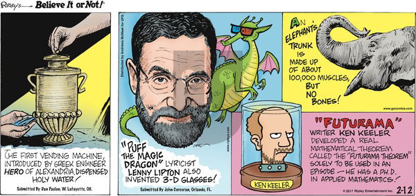 Ripley's Believe It or Not on Sunday February 12, 2017 Comic Strip