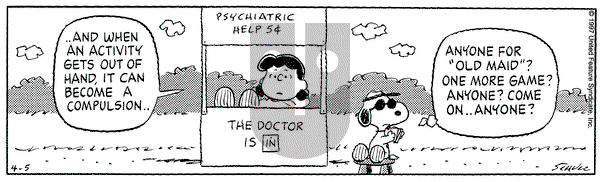 Peanuts on Saturday April 5, 1997 Comic Strip