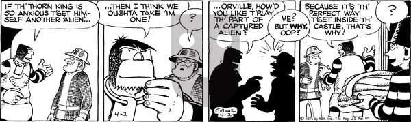 Alley Oop on Wednesday April 2, 1975 Comic Strip
