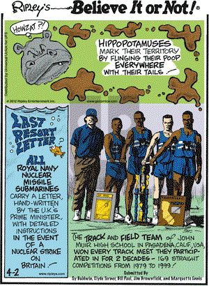 Ripley's Believe It or Not on Monday April 2, 2012 Comic Strip