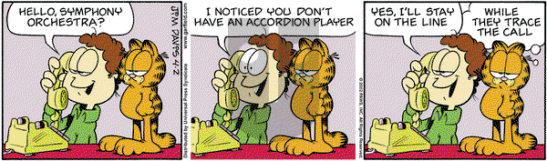 Garfield on Tuesday April 2, 2002 Comic Strip