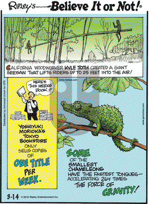Ripley's Believe It or Not on Monday March 14, 2016 Comic Strip