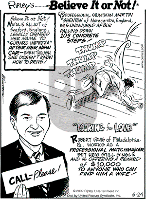 Ripley's Believe It or Not on Monday June 24, 2002 Comic Strip