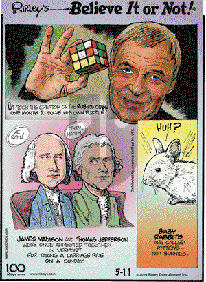 Ripley's Believe It or Not on Saturday May 11, 2019 Comic Strip