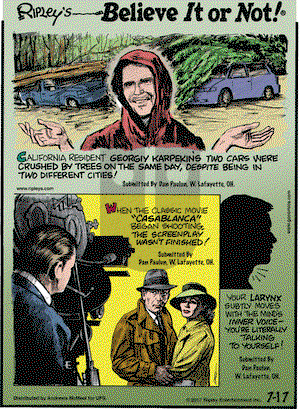 Ripley's Believe It or Not on Monday July 17, 2017 Comic Strip