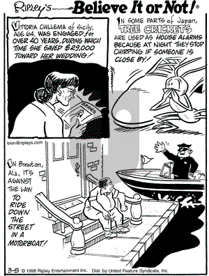 Ripley's Believe It or Not on Thursday March 5, 1998 Comic Strip