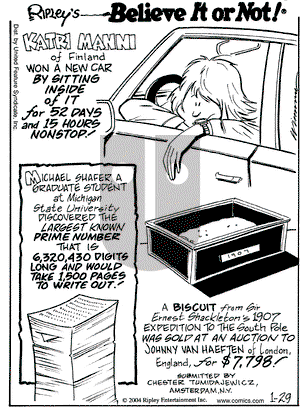 Ripley's Believe It or Not on Thursday January 29, 2004 Comic Strip