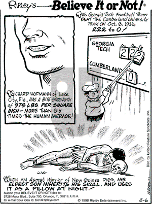 Ripley's Believe It or Not on Friday March 6, 1998 Comic Strip