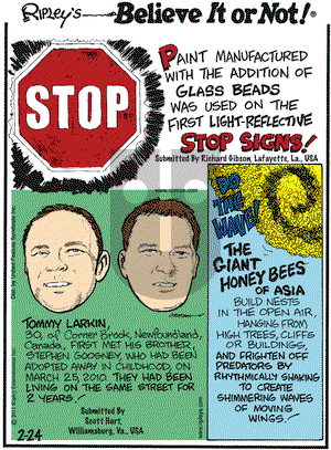 Ripley's Believe It or Not on Thursday February 24, 2011 Comic Strip