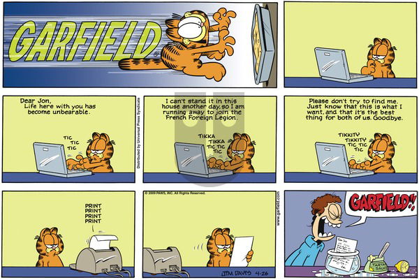 Garfield on Sunday April 26, 2009 Comic Strip