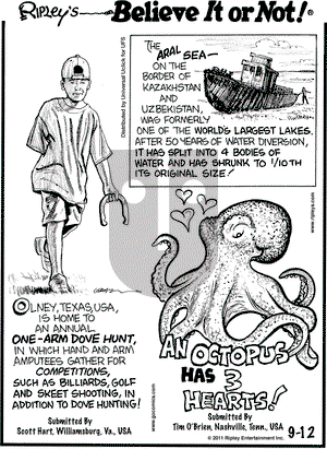 Ripley's Believe It or Not on Monday September 12, 2011 Comic Strip