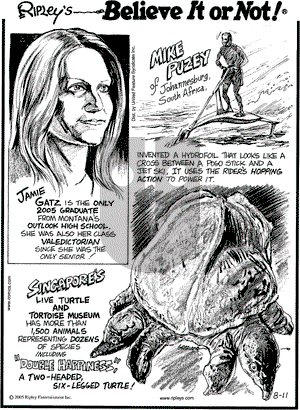 Ripley's Believe It or Not on Thursday August 11, 2005 Comic Strip