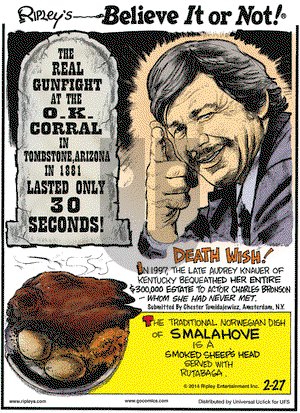 Ripley's Believe It or Not on Thursday February 27, 2014 Comic Strip