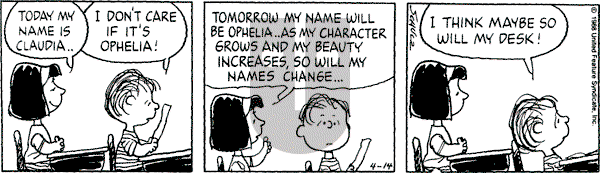 Peanuts - Thursday April 14, 1988 Comic Strip