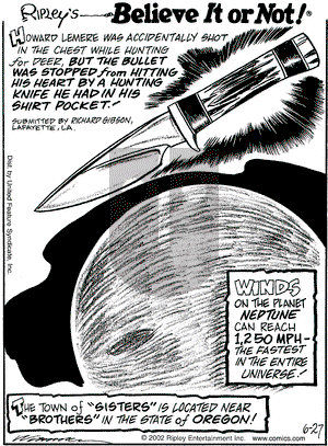 Ripley's Believe It or Not on Thursday June 27, 2002 Comic Strip