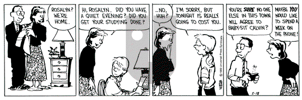 Calvin and Hobbes on Saturday February 18, 1989 Comic Strip