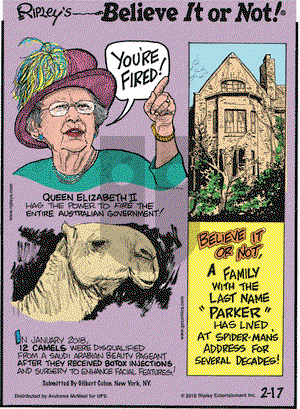 Ripley's Believe It or Not on Saturday February 17, 2018 Comic Strip