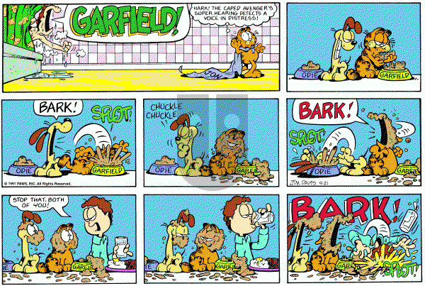 Garfield on Sunday April 21, 1991 Comic Strip