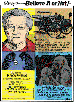 Ripley's Believe It or Not on Saturday October 20, 2012 Comic Strip