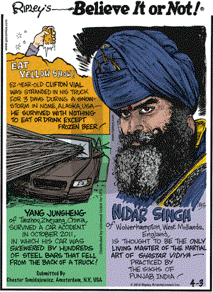 Ripley's Believe It or Not on Tuesday April 3, 2012 Comic Strip