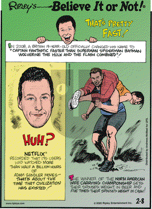 Ripley's Believe It or Not on Saturday February 8, 2020 Comic Strip