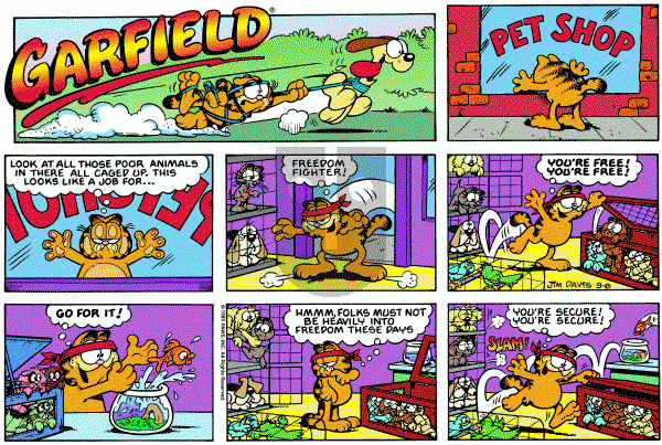 Garfield on Sunday September 8, 1985 Comic Strip