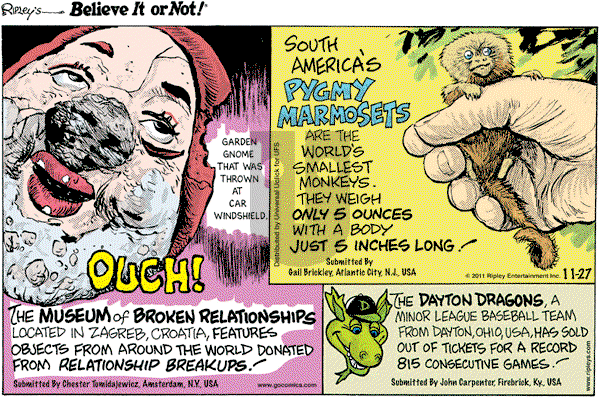 Ripley's Believe It or Not on Sunday November 27, 2011 Comic Strip