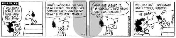 Peanuts on Friday April 16, 1971 Comic Strip