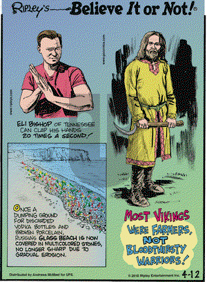 Ripley's Believe It or Not on Thursday April 12, 2018 Comic Strip