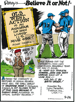 Ripley's Believe It or Not on Friday September 26, 2008 Comic Strip