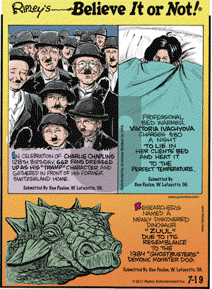 Ripley's Believe It or Not on Wednesday July 19, 2017 Comic Strip