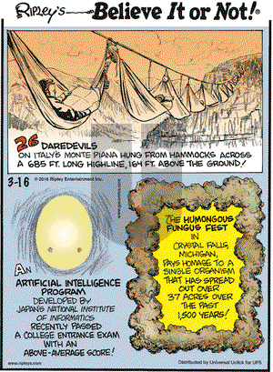 Ripley's Believe It or Not on Wednesday March 16, 2016 Comic Strip