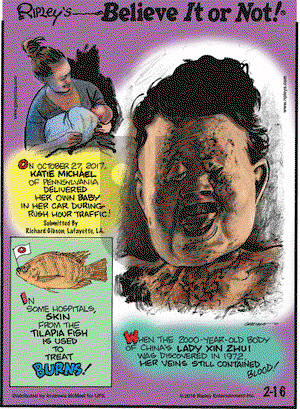 Ripley's Believe It or Not on Friday February 16, 2018 Comic Strip