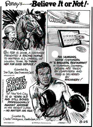Ripley's Believe It or Not on Saturday August 23, 2008 Comic Strip